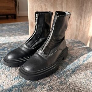 Zara Black Front-Zip Platform Ankle Boots